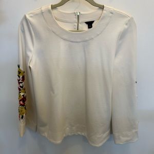 ANN TAYLOR SZ. XS CREAM COLORED TOP WITH EMBROIDERED BELL SLEEVES